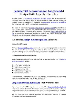 Commercial Renovations on Long Island & Design-Build Experts – Euro Pro
