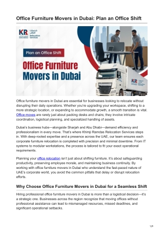 Office Furniture Movers in Dubai: Plan an Office Shift