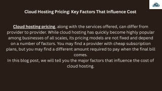 Find Your Cloud Hosting Cost & Pricing Guide