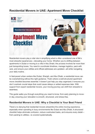 Residential Movers in UAE: Apartment Move Checklist