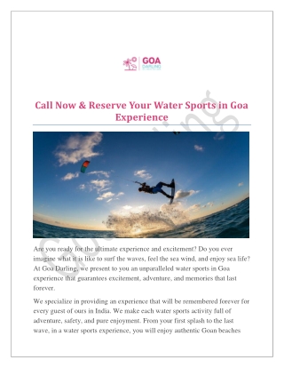 Call Now & Reserve Your Water Sports in Goa Experience