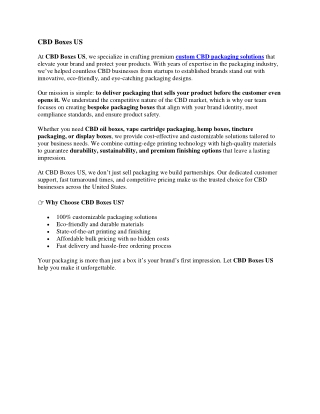 Custom CBD Boxes US | Premium CBD Packaging Solutions for Your Brand