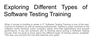 Exploring Different Types of Software Testing Training