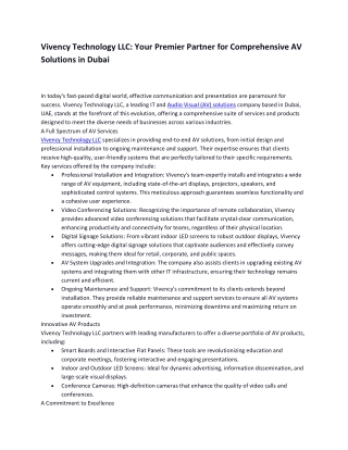 Vivency Technology LLC: Your Premier Partner for Comprehensive AV Solutions in D