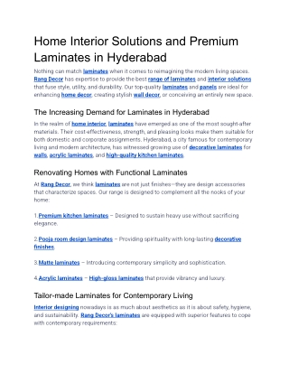 Home Interior Solutions and Premium Laminates in Hyderabad