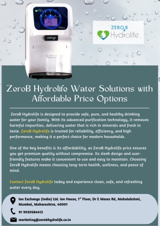 ZeroB Hydrolife Water Solutions with Affordable Price Options