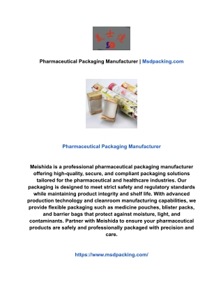 Pharmaceutical Packaging Manufacturer | Msdpacking.com