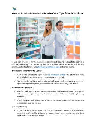 How to Land a Pharmacist Role in Cork - Tips from Recruiters