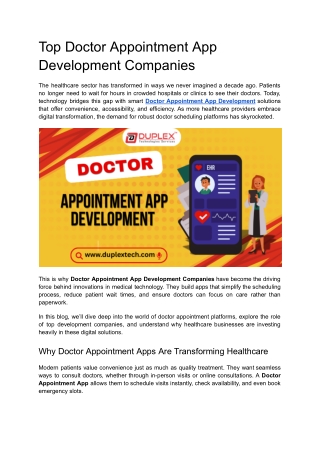 Top Doctor Appointment App Development Companies