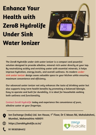 Enhance Your Health with ZeroB Hydrolife Under Sink Water Ionizer