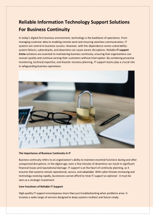 Reliable Information Technology Support Solutions For Business Continuity