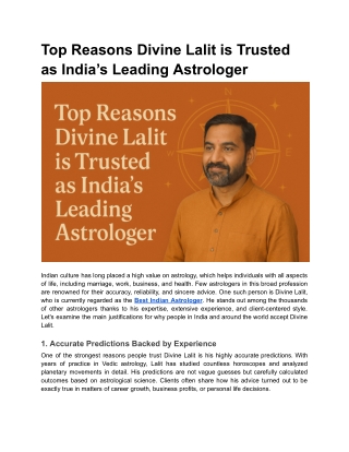 Top Reasons Divine Lalit is Trusted as India’s Leading Astrologer
