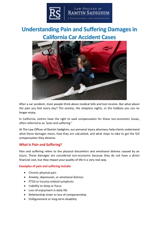 Understanding Pain and Suffering Damages in California Car Accident Cases