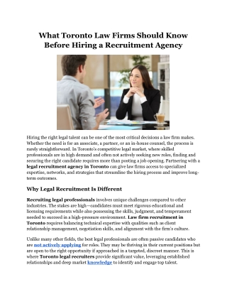 What Toronto Law Firms Should Know Before Hiring a Recruitment Agency