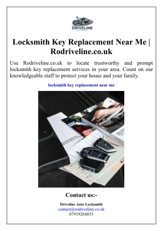 Locksmith Key Replacement Near Me  Rodriveline.co.uk
