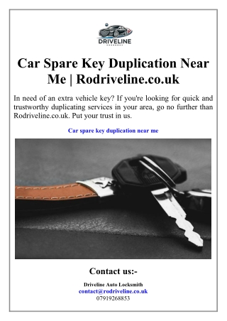 Car Spare Key Duplication Near Me  Rodriveline.co.uk