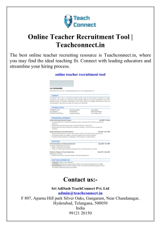 Online Teacher Recruitment Tool  Teachconnect.in