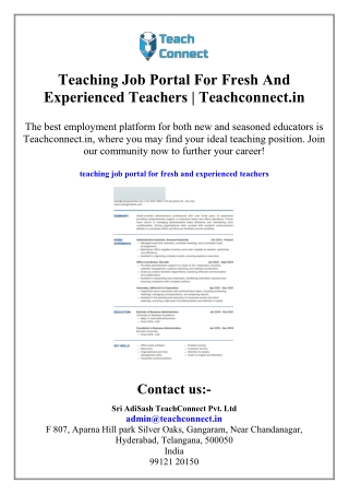 Teaching Job Portal For Fresh And Experienced Teachers  Teachconnect.in