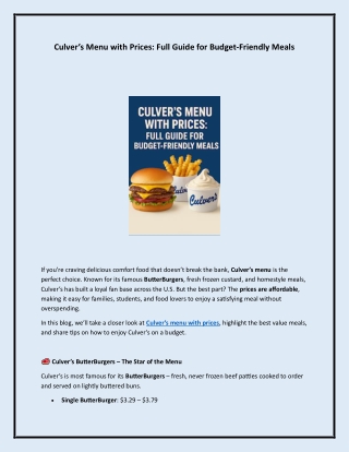 Culver’s Menu with Prices: Full Guide for Budget-Friendly Meals