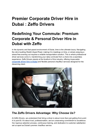 Premier Corporate Driver Hire in Dubai _ Zeffo Drivers