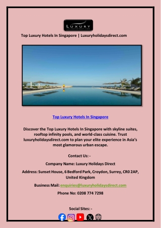 Top Luxury Hotels In Singapore | Luxuryholidaysdirect.com