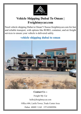 Vehicle Shipping Dubai To Oman  Freightmycar