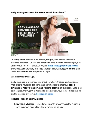 Body Massage Services for Better Health & Wellness