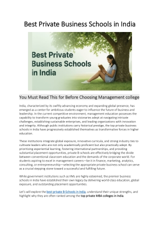 Best Private Business Schools in India