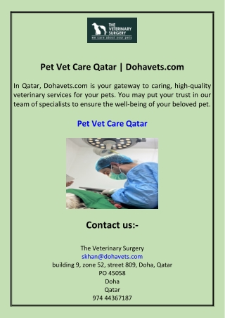 Pet Vet Care Qatar Dohavets.com