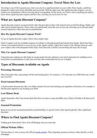 Agoda Discount Coupons: Travel More for Less