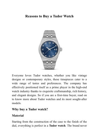 Reasons to Buy a Tudor Watch