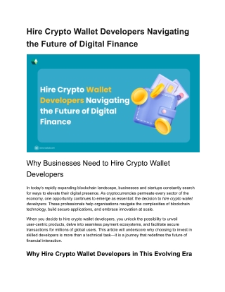 Hire Crypto Wallet Developers Navigating the Future of Digital Finance