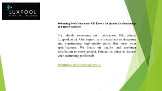 Swimming Pool Contractors UK Known for Quality Craftsmanship and Timely Delivery