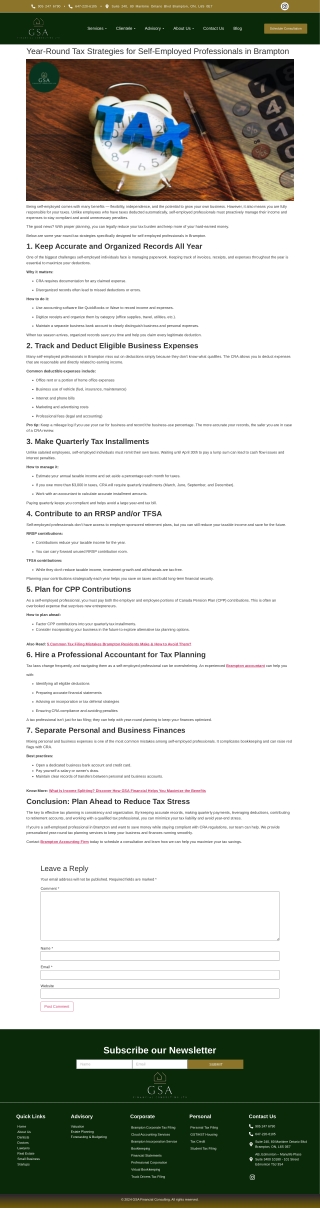 Discover Effective Year-Round Tax Planning Tips for Self-Employed in Brampton
