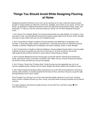 Things You Should Avoid While Designing Flooring at Home