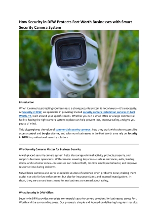 How Security in DFW Protects Fort Worth Businesses with Smart Security Camera System