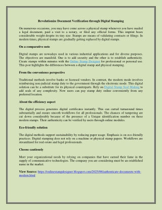 Revolutionize Document Verification through Digital Stamping