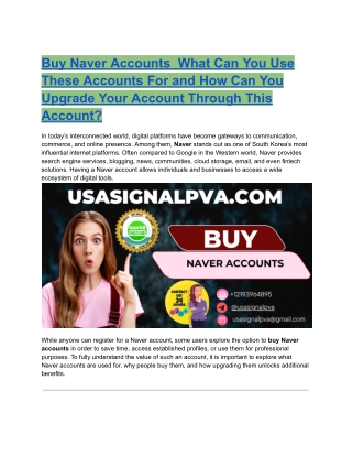 Buy Naver Accounts  What Can You Use These Accounts For and How Can You Upgrade Your Account Through This Account_