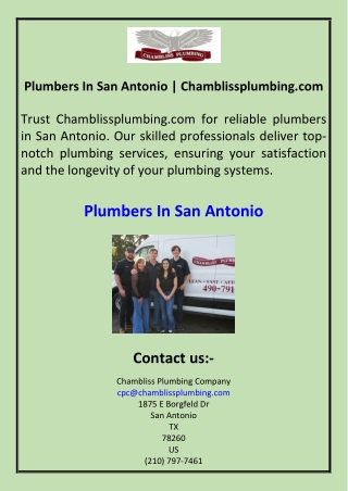 Plumbers In San Antonio Chamblissplumbing.com
