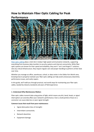 How to Maintain Fiber Optic Cabling for Peak Performance