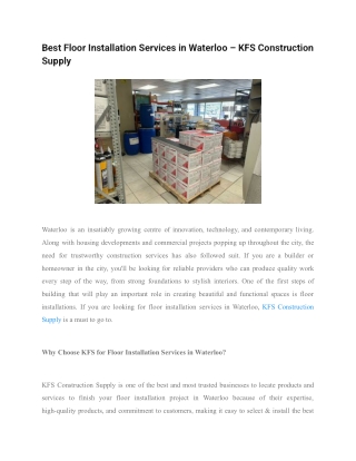 Best Floor Installation Services in Waterloo – KFS Construction Supply