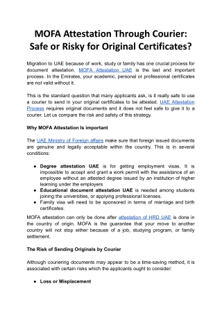 MOFA Attestation Through Courier: Safe or Risky for Original Certificates?