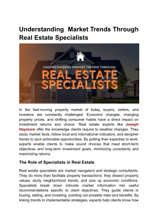 Expert Real Estate Guidance by Joseph Haymore  Market Analysis