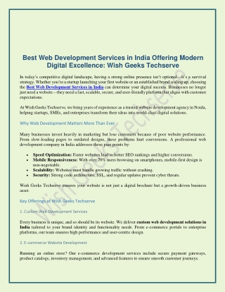 Best Web Development Services in India Offering Modern Digital Excellence