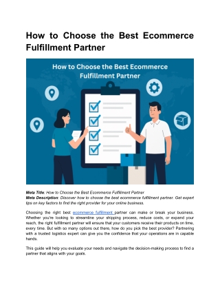 BLOG 4 _ How to Choose the Best Ecommerce Fulfillment Partner