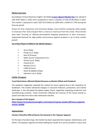 Luxury Apparel Market Size, Share, Key Trends, Growth, 2032