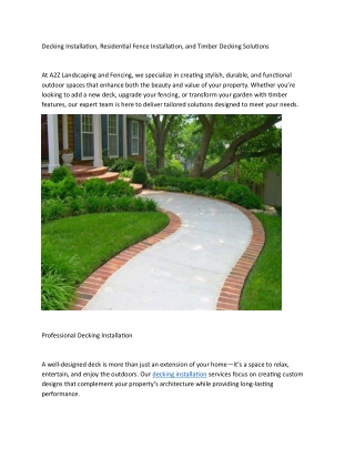 Decking Installation, Residential Fence Installation, and Timber Decking Solutions