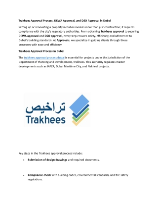 Trakhees Approval Process, DEWA Approval, and DSO Approval in Dubai