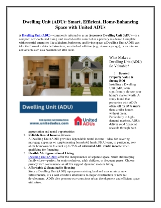 Dwelling Unit (ADU): Smart, Efficient, Home-Enhancing Space with United ADUs
