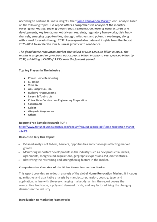 Home Renovation Market Future Scope, Trends, Forecast, 2032